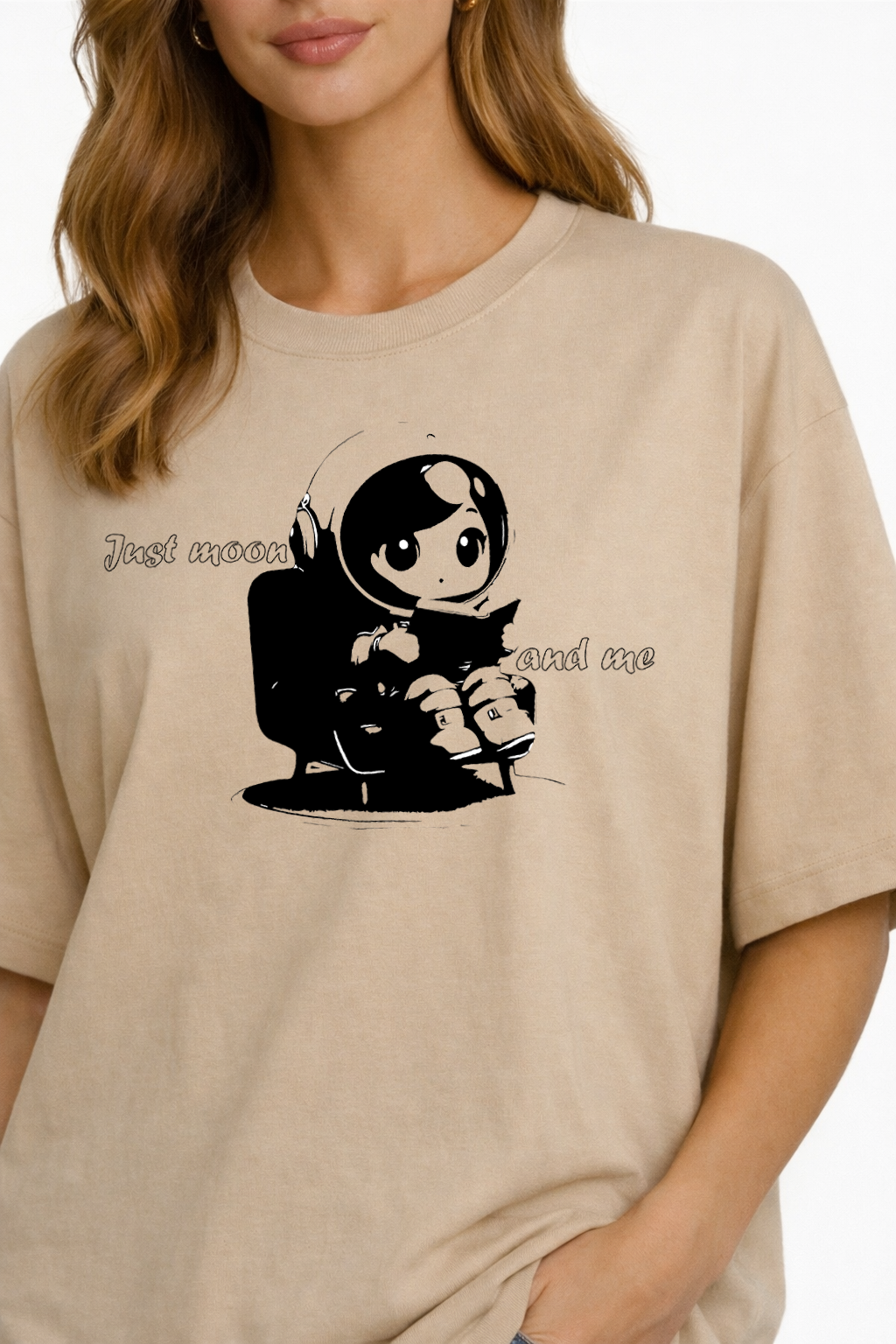 Women's Moon-Astronaut Oversized Drop-shoulder T-Shirt