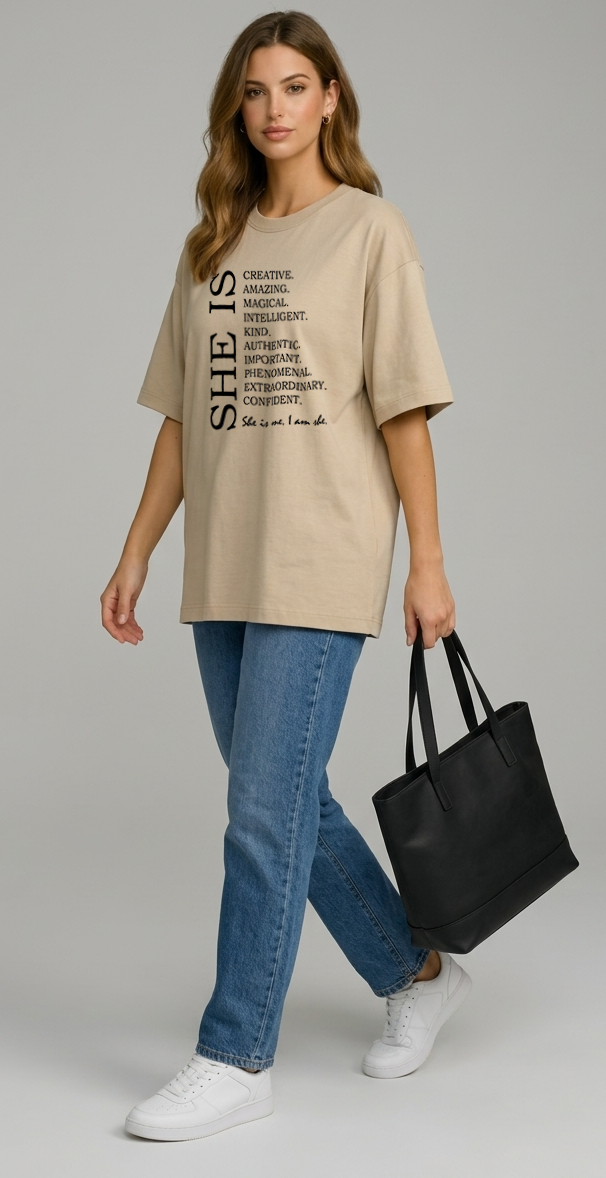 Women's She Oversized Drop-shoulder T-Shirt