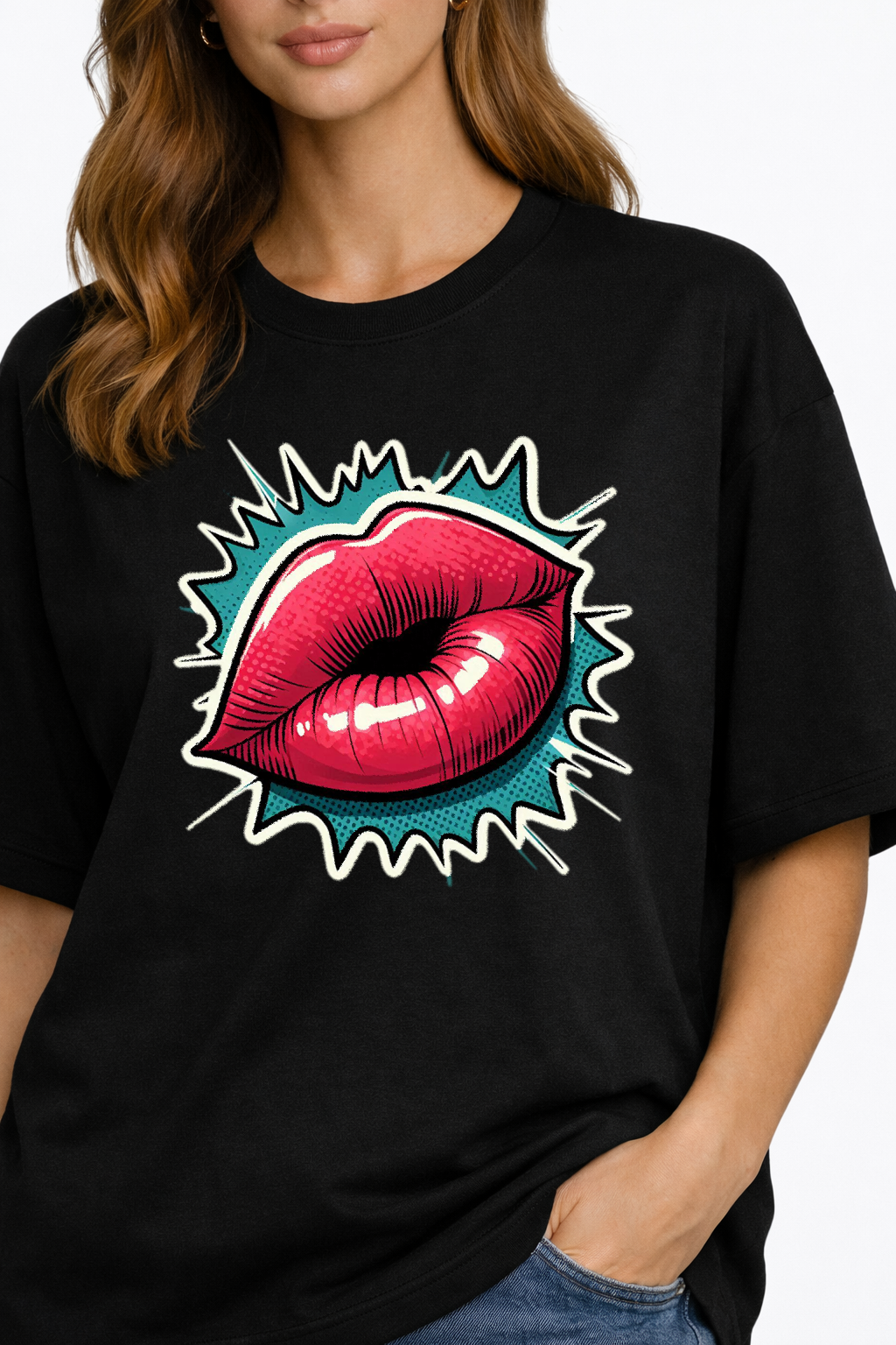 Women's One Kiss Oversized Drop-shoulder T-Shirt