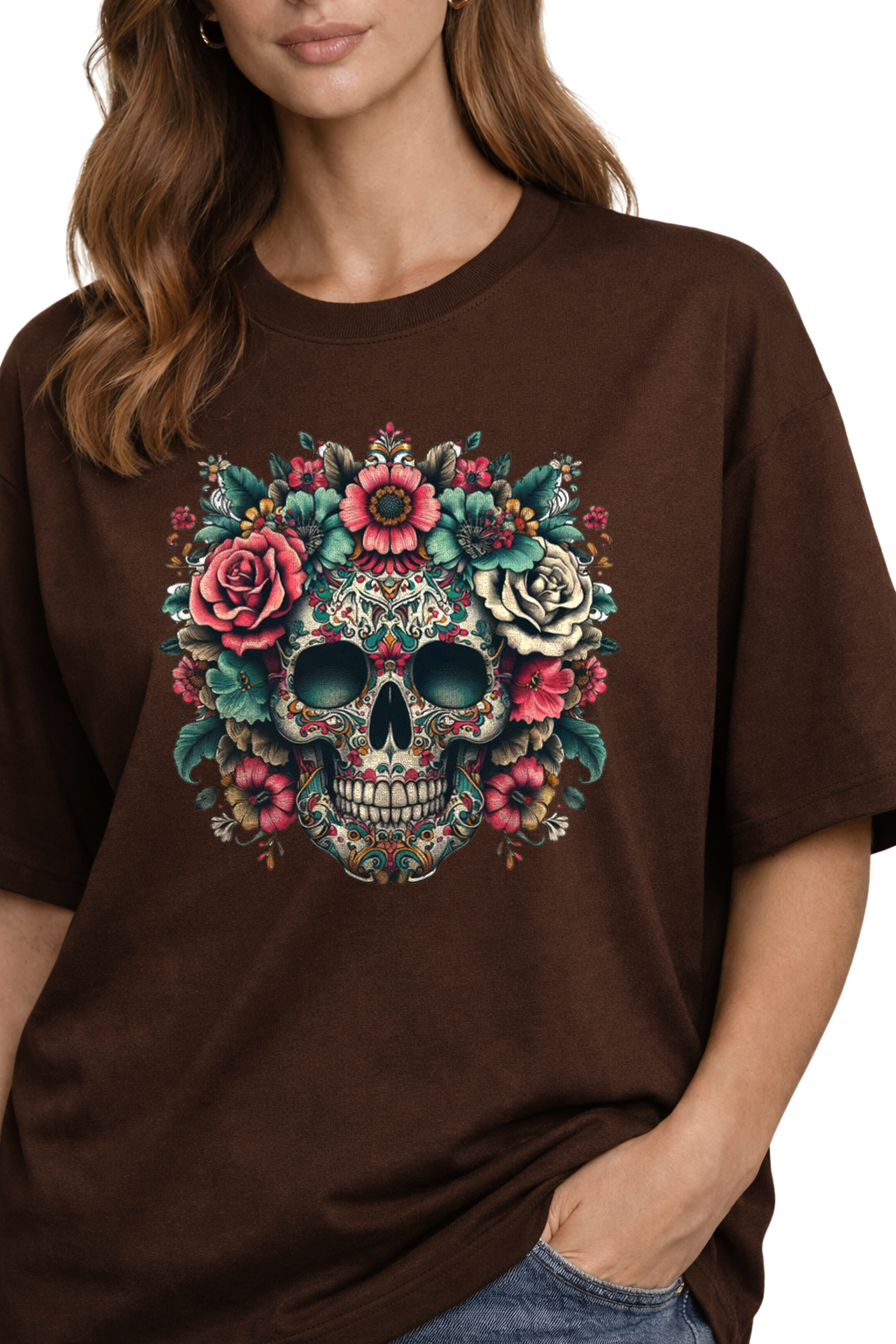 Women's Skull Oversized Drop-shoulder T-Shirt