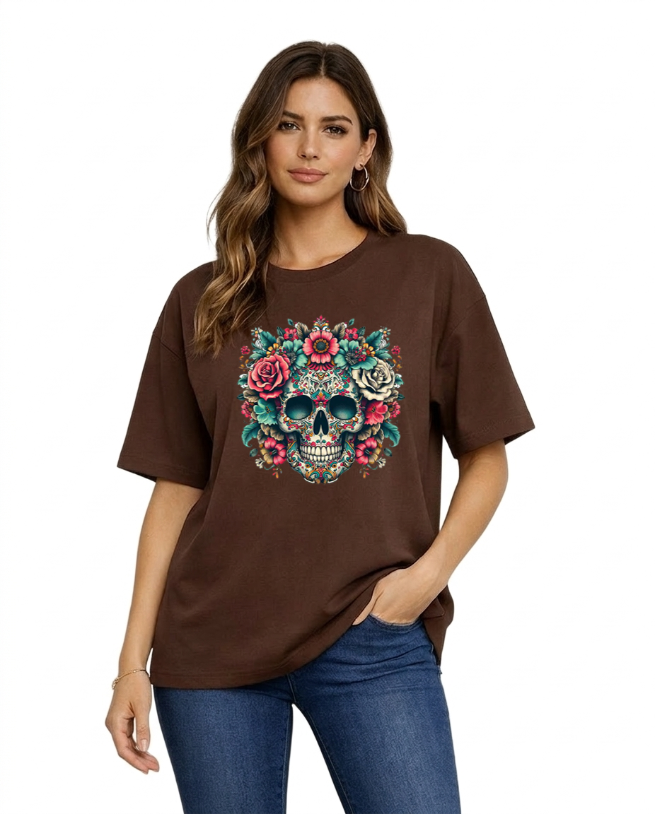 Women's Skull Oversized Drop-shoulder T-Shirt