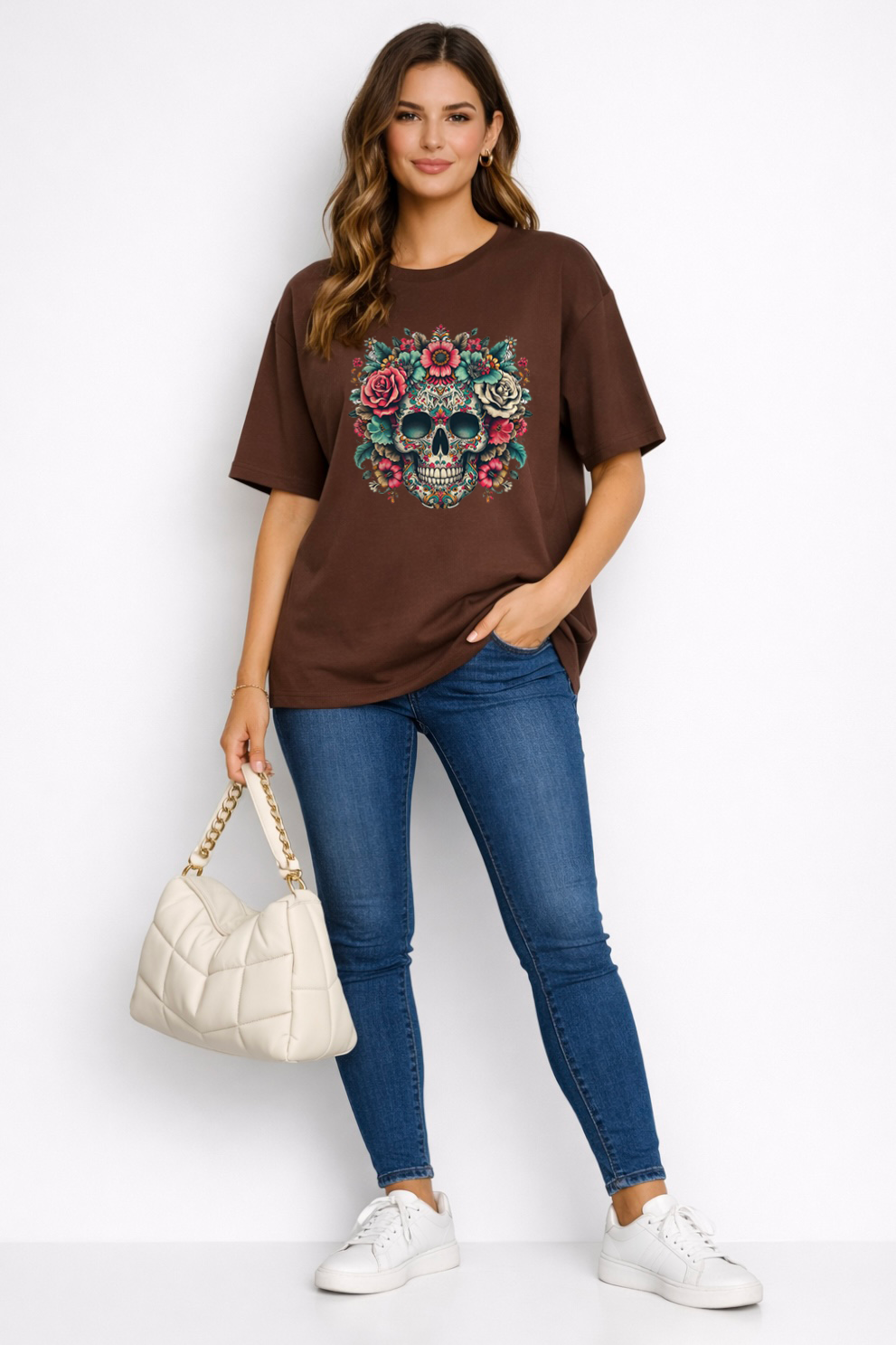 Women's Skull Oversized Drop-shoulder T-Shirt