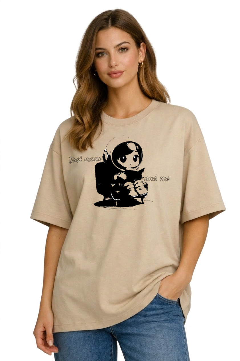 Women's Moon-Astronaut Oversized Drop-shoulder T-Shirt