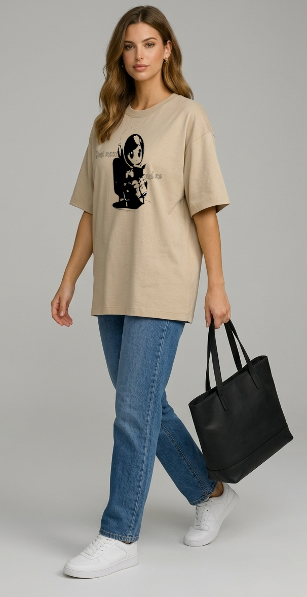 Women's Moon-Astronaut Oversized Drop-shoulder T-Shirt