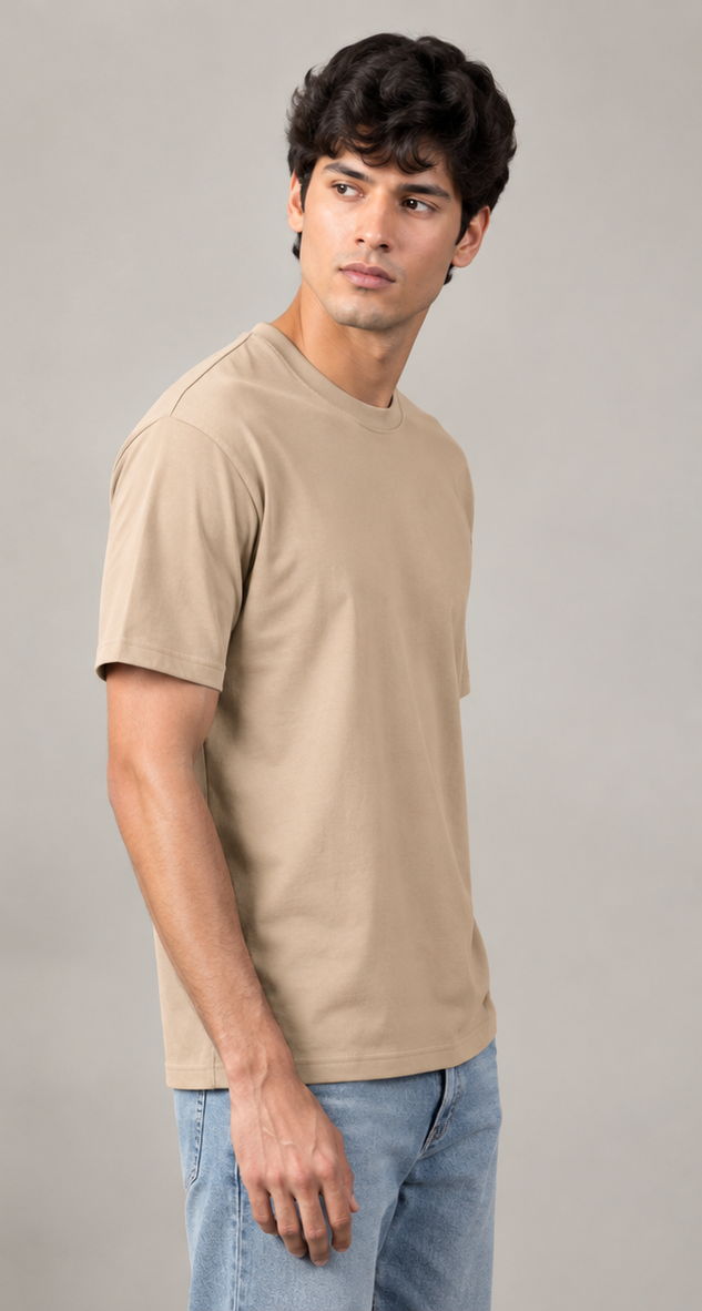 Men's Solids & Pastels Regular T-Shirt in Beige