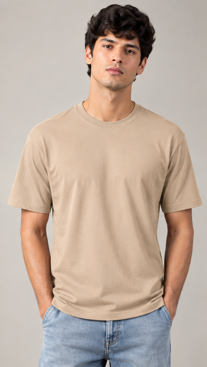 Men's Solids & Pastels Regular T-Shirt in Beige